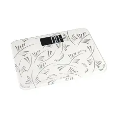 Compact Floral Body Scale White - Escali: Tempered Glass, Digital Display, 400 lb Max, Includes Batteries