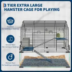 Metal Hamster Cage with Transparent Walls - Small Animal Habitat with 4 Accessories & Water Bottle for Hamsters, Mice, Rats,black