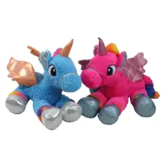 Northlight Set of 2 Super Soft and Plush Pink and Blue Sitting Winged Unicorns Stuffed Animal Figures 23.5"