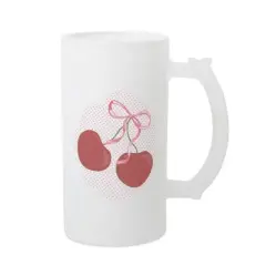 Elanze Designs Freezable Beer Stein Mug With Thumb Grip Handle, 16 Ounce Frosted Glass, Cherry Bow