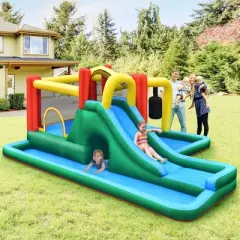Costway Slide Water Park Climbing Bouncer Pendulum Tunnel Game with 750W Blower