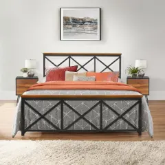 Queen Ashford Metal Bed with Wood Accent Textured Black Oak Finished Wood - Hillsdale Furniture