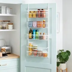 4 Tier Over-The-Door Storage Rack - Brightroom&trade;: Adjustable Shelves, White Steel, Over Door Organizer, 4 Baskets