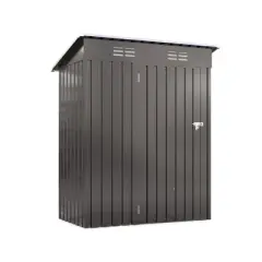 JUJABU 5'x3' Utility Outdoor Metal Storage Shed with Lockable Door and Sloped Roof for Garden Tools, Patio Gear, or Bike Storage, Gray