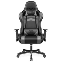 KERDOM Racing Style PU Leather Game Chair, Adjustable Backrest Swivel Ergonomic Gamer Chair with Lumbar Support, Blackgray