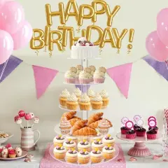 Hachikiko Round Acrylic Cupcake Stand with LED Light String - Large Tower for Weddings, Birthday Parties, Pastry Dessert Display