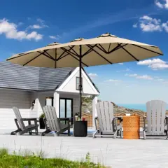 FONTOI Double Sided Outdoor Umbrella with Crank Handle, Rectangular Market Umbrella with 12 Ribs for Patio, Deck, Brown, 106.2"*94.5"*181.1"