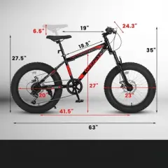 INFURNIC Bicycles, 20 Inch Mountain Bike for Kids, 7-Speed Mountain Bike with Disc Brakes, Black, 63"*24.3"*35"