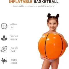 4e's Novelty 3-Pack Inflatable Basketballs 20" Beach Ball For Party Pool Decor & Games, Perfect For Basketball Decorations For Birthday Party Setups