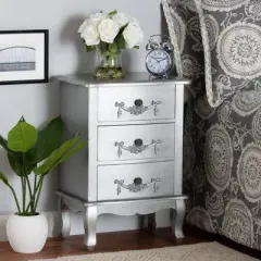Callen Brushed Wood 3 Drawer Nightstand Silver - Baxton Studio