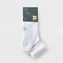 Women's Striped Cushioned 6pk Ankle Socks - All In Motion&trade; White/Pink 4-10: Arch Support, Knit Fabric