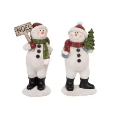Transpac Resin Textured Snowman Figurines Set of 2 Colorful Christmas Decor for Tabletop and Mantel Holiday Gifts