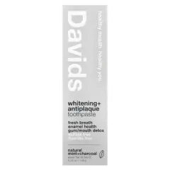 Davids Whitening + Antiplaque Toothpaste, Natural Mint + Charcoal , 5.25 oz (149 g)