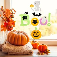 Northlight 14-Piece Orange and Green "Boo!" Halloween Gel Window Clings