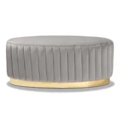 Kirana Velvet Fabric Upholstered and PU Leather Ottoman Gold - Baxton Studio