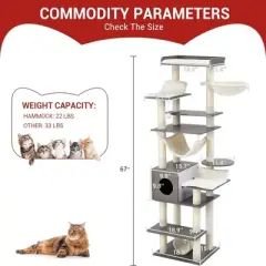 67" Large Cat Tree for Big Cats,Multi-Level Tower with Scratching Posts