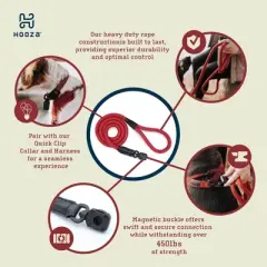 HOOZA Rope Dog Leash - 1" x 5', Dog Outdoor Accessory - Magnetic Quick Clip, Heavy Duty