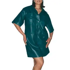 ELOQUII Women&rsquo;s Plus Size Boxy Leather Shirt Dress