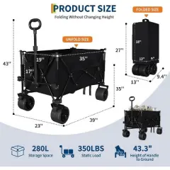 350lbs Heavy Duty Utility Beach Wagon Cart , Extra Long Foldable WagonCart with Cup Holders for Sand