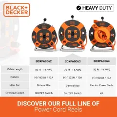 BLACK+DECKER 75' Cord Reel 14AWG 4 Outlets