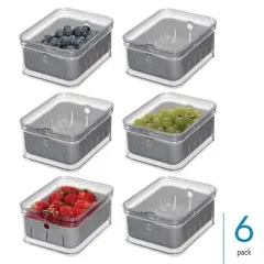 iDesign Berry Bin with Removable Colander and Lid - Set of 6, Clear/Gray
