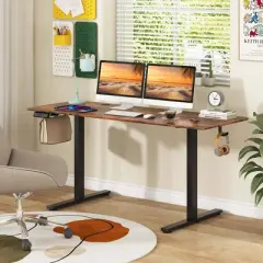 Costway 63 x 24 Inch Sit Stand Desk Height Adjustable Electric Standing Desk Natural/Brown/White
