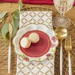 Kate Aspen Burgundy Blush Floral 7 in. Premium Paper Plates (Set of 64) | 28519NA
