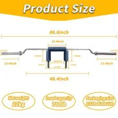 Safety Squat Bar, 700LB Fitness Squat Bar With 2 Barbell Clips, 2 inch Sleeve Barbell with Comfortable Neck Pad for Free Weights Strength Training