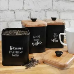 Auldhome Design-Enamelware Coffee, Tea and Sugar Canisters Black Set of 3