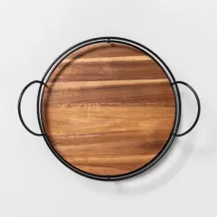 Wooden Lazy Susan with Metal Trim Brown/Black - Hearth & Hand&trade; with Magnolia