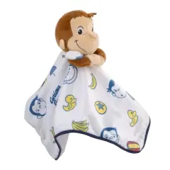 NoJo Welcome to the Universe Baby Curious George White, Blue, Red, Yellow and Brown Plush Security Baby Blanket