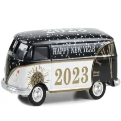 Volkswagen Type 2 Panel Van "Happy New Year 2023" Black and White "Hobby Exclusive" Series 1/64 Diecast Model by Greenlight