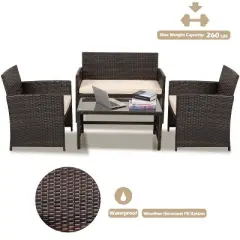 FIONECA Deluxe 4-Piece Patio Furniture Set &uml;C Brown Rattan Outdoor Conversation Set with Beige Cushions & Table