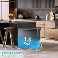 R.W.FLAME 1.8 Cu.Ft Chest Freezer, Deep Freezer with Removable Basket, Defrost Drain, and 7-Level Thermostat