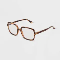 Women's Tortoise Print Shiny Plastic Square Blue Light Filtering Glasses - Universal Thread&trade; Dark Brown