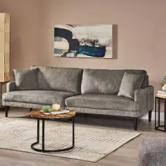 Malverne Contemporary 3 Seater Fabric Sofa with Accent Pillows Gray/Dark Brown - Christopher Knight Home