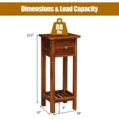 Costway 2PCS 2 Tier End Bedside Sofa Side Table with Drawer Shelf Acacia Wood Nightstand