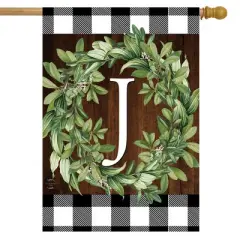 Wreath Monogram J Double-Sided House Flag Everyday 28" x 40" Briarwood Lane