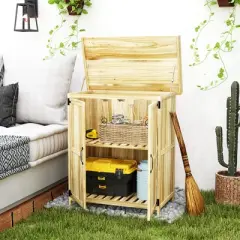 Outsunny Outdoor Garden Shed, Wooden Backyard Shed with Metal Tabletop, Shelf and 2 Doors for Patio, Lawn