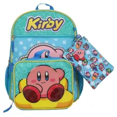 Kirby 5-Piece Set: 16 Backpack, Lunchbox, Utility Case, Rubber Keychain, and Carabiner