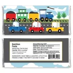 Big Dot of Happiness Cars, Trains, and Airplanes - Candy Bar Wrapper Transportation Birthday Party Favors - Set of 24
