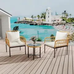 Wicker Patio Bistro Sets Outdoor Conversation Sets with Side Table and Rattan Chairs, Patio Furniture Set for Apartment, Backyard, Porch