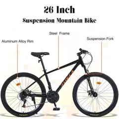 Aukfa 24 Speed Mountain Bike for Men and Women 26 inch Suspension Mountain Bicycle for All-Terrain