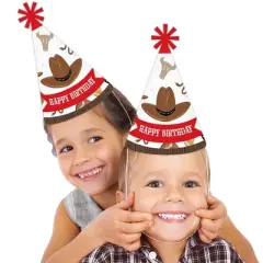 Big Dot of Happiness Western Hoedown - Cone Happy Birthday Party Hats for Kids and Adults - Set of 8 (Standard Size)