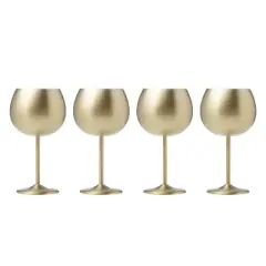 Cambridge Silversmiths Set of 4 18oz Stainless Steel Wine Glasses Gold: Gold Metal Wine Goblets, Dishwasher-Safe Drinkware