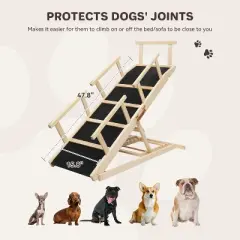 ELECWISH Pet Ramp, Folding Portable Wooden Dog & Cat Steps with Non Slip Mat & Safety Side Rails, Height Adjustable