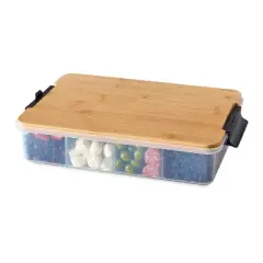 Farberware 11"x16" Snacklebox with Locking Bamboo Cutting Board Lid: Plastic Food Storage Container, Hand Wash
