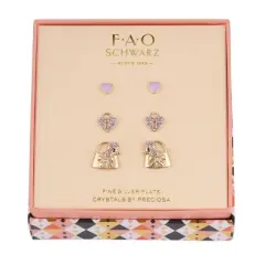 FAO Schwarz Gold Tone Poodle and Heart Trio Earring Set