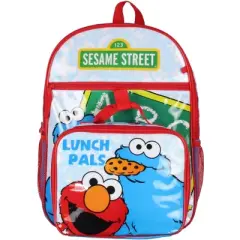 Sesame Street Backpack for Kids Cookie Monster and Elmo 3-Piece Lunchbox Pencil Case School Travel Book Bag