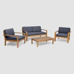 Santa Ana 4pc Acacia Wood Chat Set - Teak/Dark Gray - Christopher Knight Home